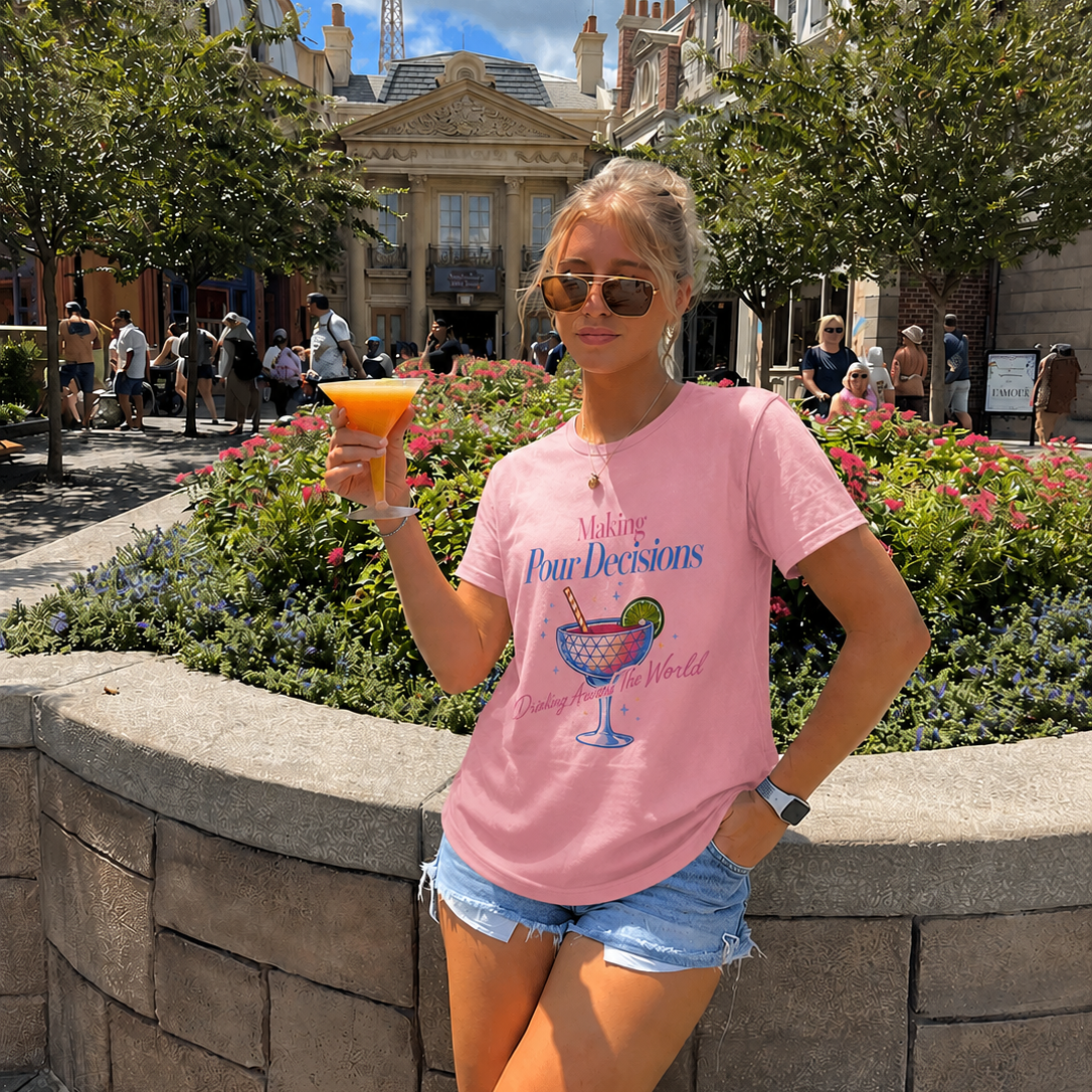 Making Pour Decisions Epcot Tee – Cocktail Drinking Around the World Checklist T‑Shirt