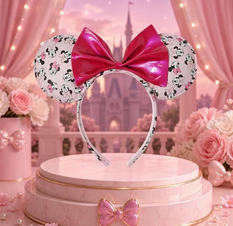 Pink Minnie Mouse Print Inspired Ears